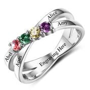 CRI102509 - 925 Sterling Silver Personalized Family Names & Birthstones Ring