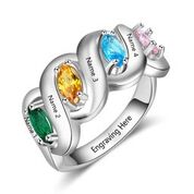 CRI103601 - 925 Sterling Silver Personalized Ring, Names & Birthstones