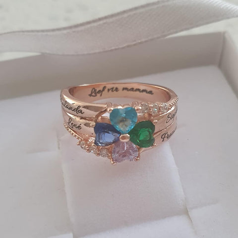 CRI103711 - Personalized Names and Birthstones Ring, Rose Gold 925 Sterling Silver