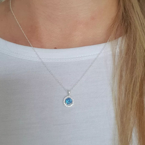 SILVER BLUE STONE NECKLACE