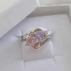 Personalized silver names and birthstones ring