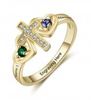 Personalized Gold 925 Sterling Silver Cross Birthstone Ring