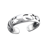 Luna - Antique 925 Sterling Silver Moon and Stars Toe Ring, Adjustable