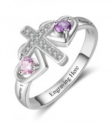 CRI103599 - Personalized 925 Sterling Silver Cross Birthstone Ring