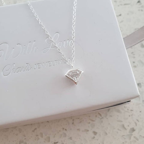 Elizabeth 925 Sterling Silver Diamond Shape Necklace, CZ Stone