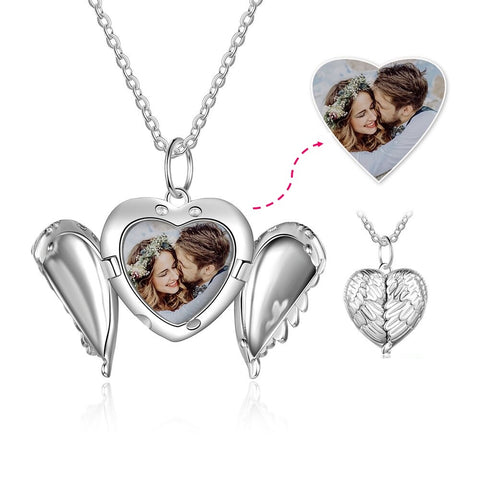 Silver photo wing locket necklace