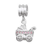 A217-C14837 - 925 Sterling Silver Baby Carriage Charm, European Charm Bead