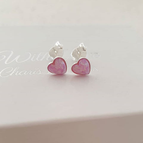 Bubble gem heart opal earrings