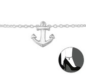 Anneline 925 Sterling Silver Anchor Adjustable Ankle Chain / Anklet