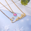 CNE109174 - Sterling Silver Layered Birthstone ＆ Name Necklace
