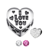 C61-C9936 - 925 Sterling Silver Sparkle Crystal European Charm, I love you