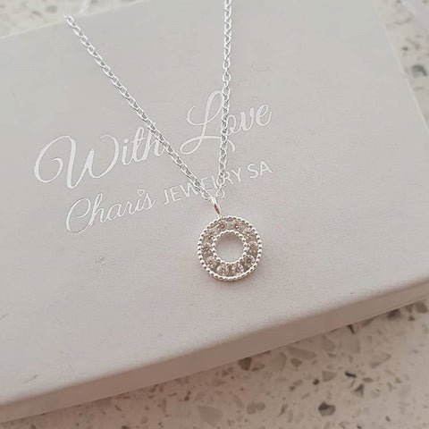 Tina 925 Sterling Silver Tiny Circle Necklace, 9mm, 45cm chain