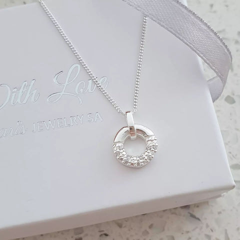 Carlie 925 Sterling Silver CZ Round Circle Necklace 10mm, 45cm chain