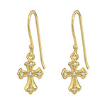 Gloria-Gold, Gold Plated Sterling Silver CZ Cross Earrings 8x10mm