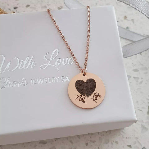 Hartley Personalized 1 or 2 Finger Print Necklace, Stainless Steel (SILVER, GOLD OR ROSE GOLD, READY IN 3 DAYS)