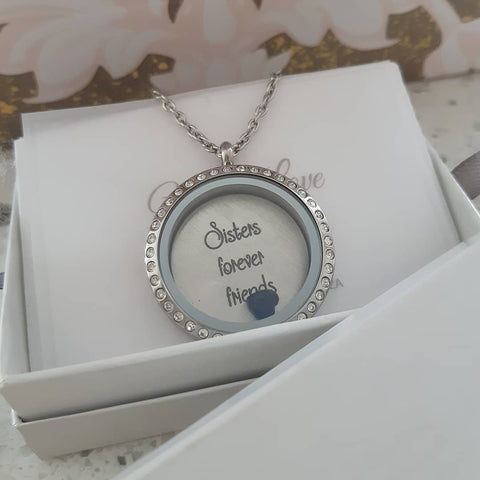 Personalized floating locket necklace with plate and birthstone online shop