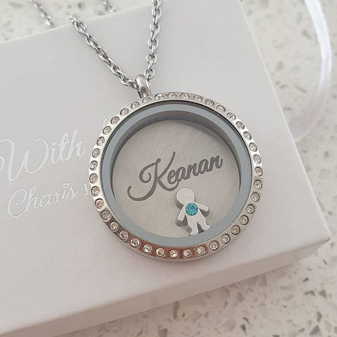 SET9 - Personalized Name & Birthstone Floating Locket Necklace