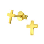 Ruth-Gold, Gold Plated 925 Sterling Silver Cross Ear Stud Earrings Size: 5x6mm