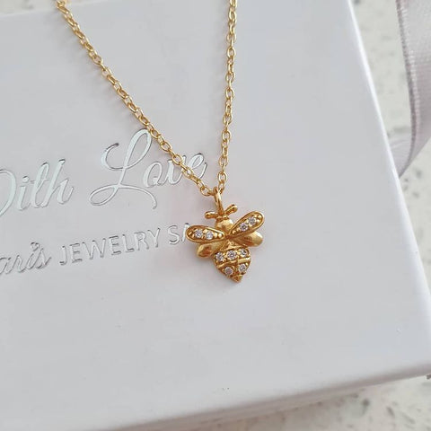 Gold cz bee necklace