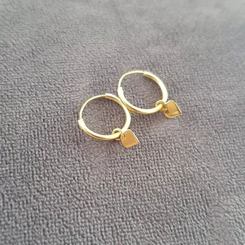 Adley-Gold, Gold Plated 925 Sterling Silver Gold Heart Hoops, Size 12mm hoops