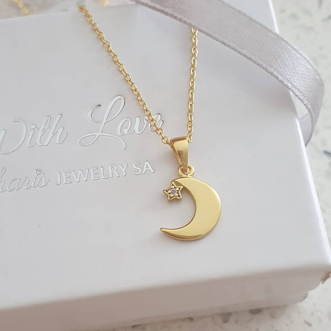 Nova-Gold, Gold Plated 925 Sterling Silver Moon and Star Necklace, 10x12mm, 45cm chain