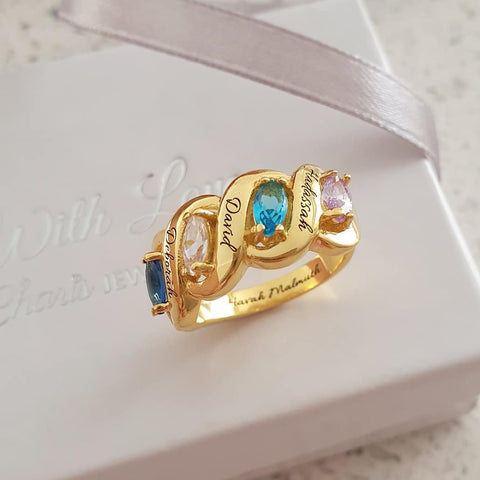 CRI103571 Gold Plated Sterling Silver Personalized Names & Birthstones Ring