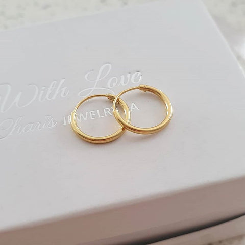 Lexi-Lee Gold Plated Sterling Silver Round Hoop Earrings 12mm (Suitable for School)