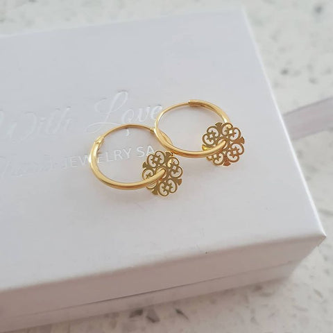 Salma Gold, Gold Plated 925 Sterling Silver Round Hoop Dangle Earrings