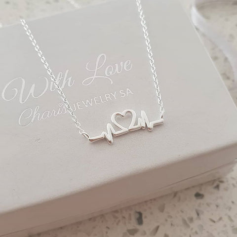 Silver heart beat necklace