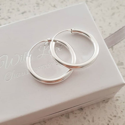 Ivanna 925 Sterling Silver Hoop Earrings, 25mm, 3mm thick