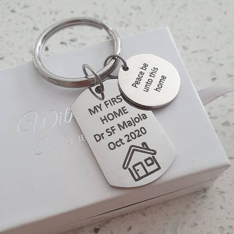 KR33C - Personalized My First Home Keyring, Stainless Steel