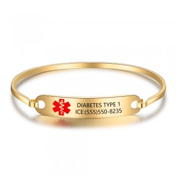 Gold personalized medical alert bracelet bangle