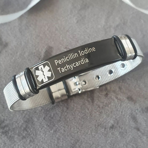 CBA102498 - Personalized Medical Alert Bracelet, Stainless Steel - Black