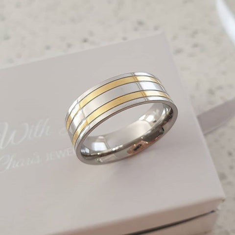 Jordan Men's High Polished Gold and Silver Stainless Steel Ring