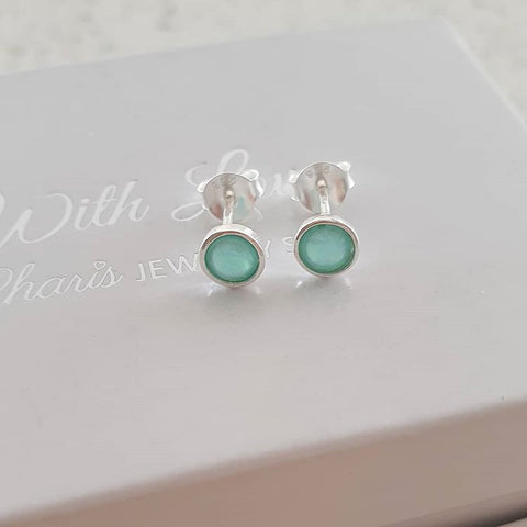 silver mint opal earrings