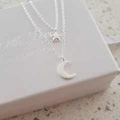 Silver moon and star layered necklace