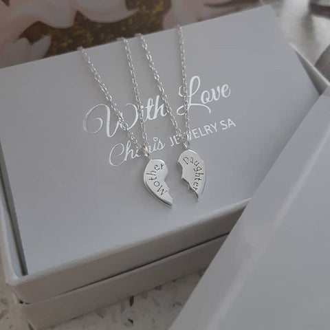 925 Sterling Silver Tiny Mother Daughter Necklaces Set