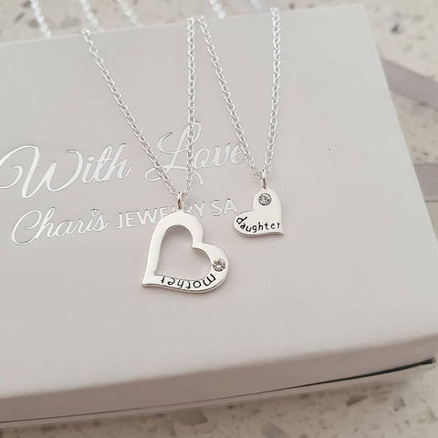 Mother daughter silver necklace set