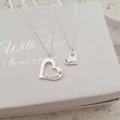 Mother daughter silver necklace set