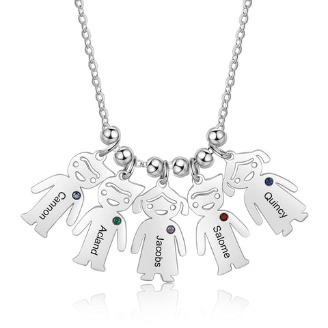 CNE106952 - Stainless Steel Birthstone & Engraved Children  Necklace ( Up to 5 Pendants)