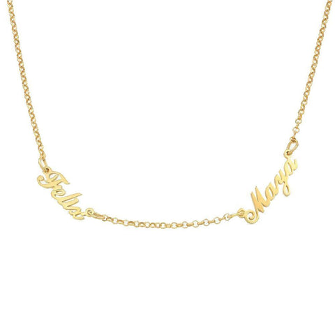 CNE110980 - Personalized Name Necklaces with two names, 925 Sterling Silver, Gold or Rose Gold