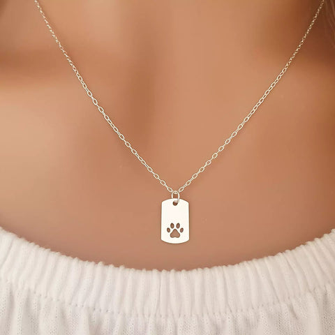 Sashie 925 Sterling Silver Paw Tag Necklace, 7x12mm, 45cm chain