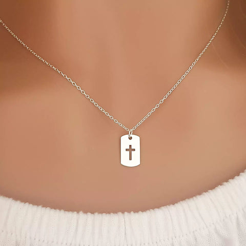 Selah 925 Sterling Silver Cross Tag Necklace, 7x12mm, 45cm chain