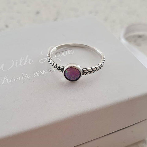 Silver synthetic opal ring
