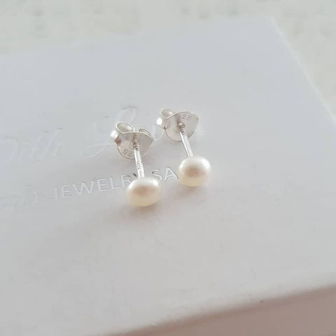 Small 4mm sterling silver freshwater pearl earrings