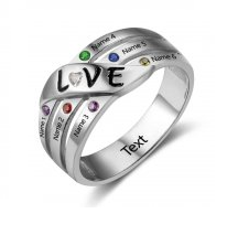  925 Sterling Silver Personalized Family Names & Birthstones Ring
