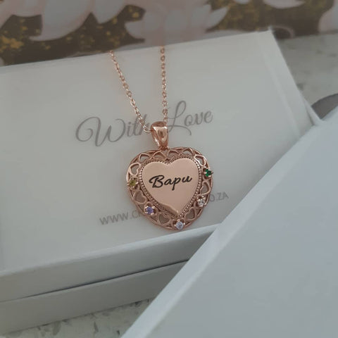 CNE103079 - Rose Gold Plated 925Sterling Silver Personalized Heart Necklace with Birthstones