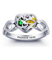 925 Sterling Silver Heart Ring with any 3 Birthstones of choice
