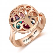 CRI103608 Personalized Birthstones Family Tree Ring, Rose Gold Plated