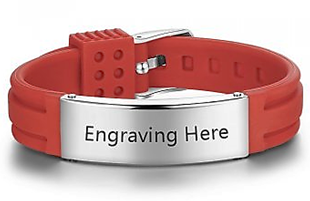 CBA102395- Personalized Red Wrist Strap Bracelet, Stainless Steel, Adjustable